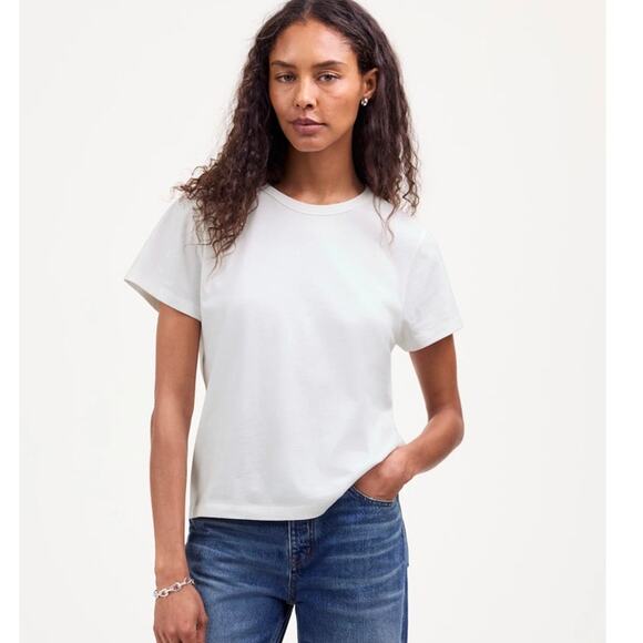 Madewell Cotton Perfect Crewneck Tee WMNS XS White Short Sleeve Pullover Stretch - Picture 1 of 8